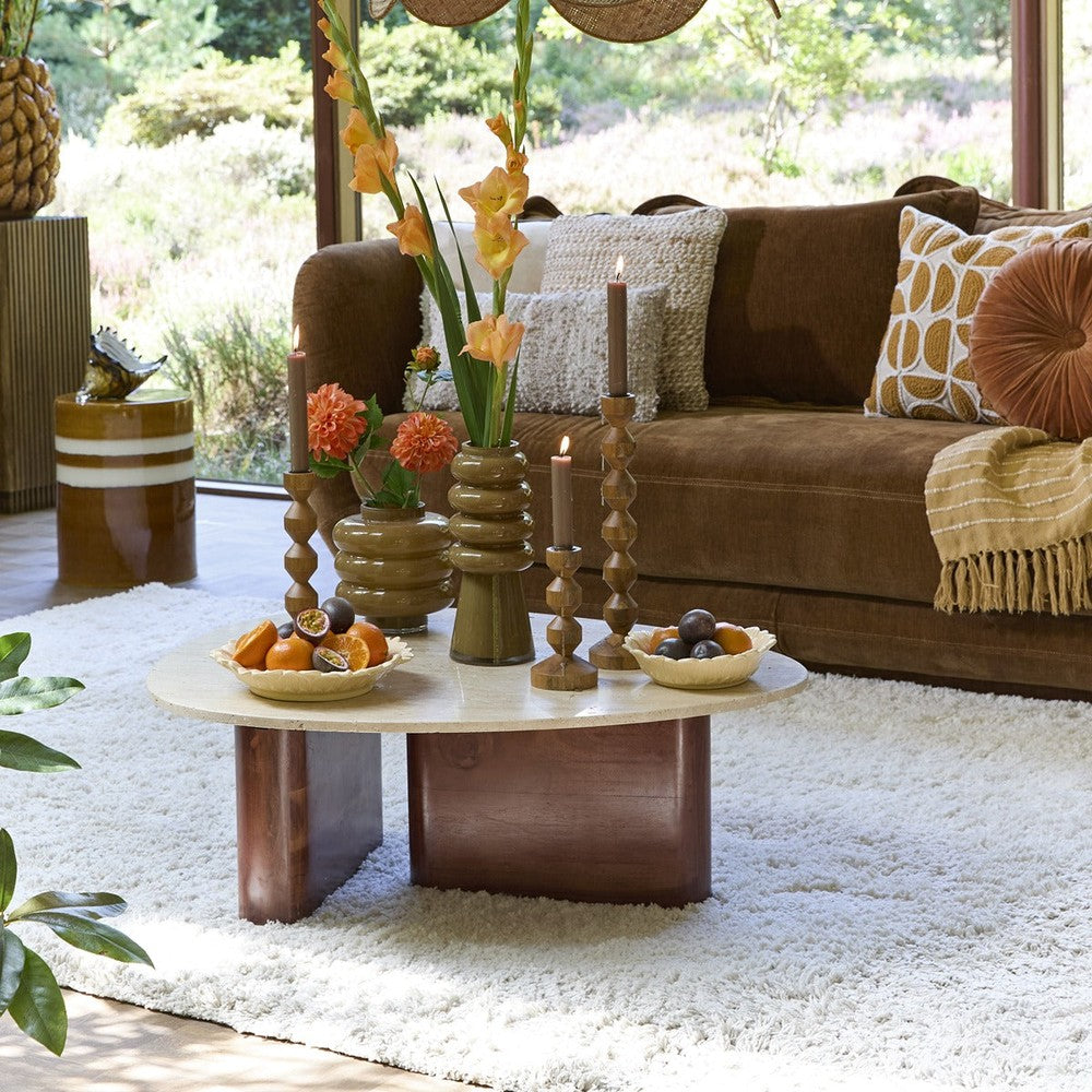 Mahelona Travertine Coffee Table - Sand & Brown Wood Light & Living 3