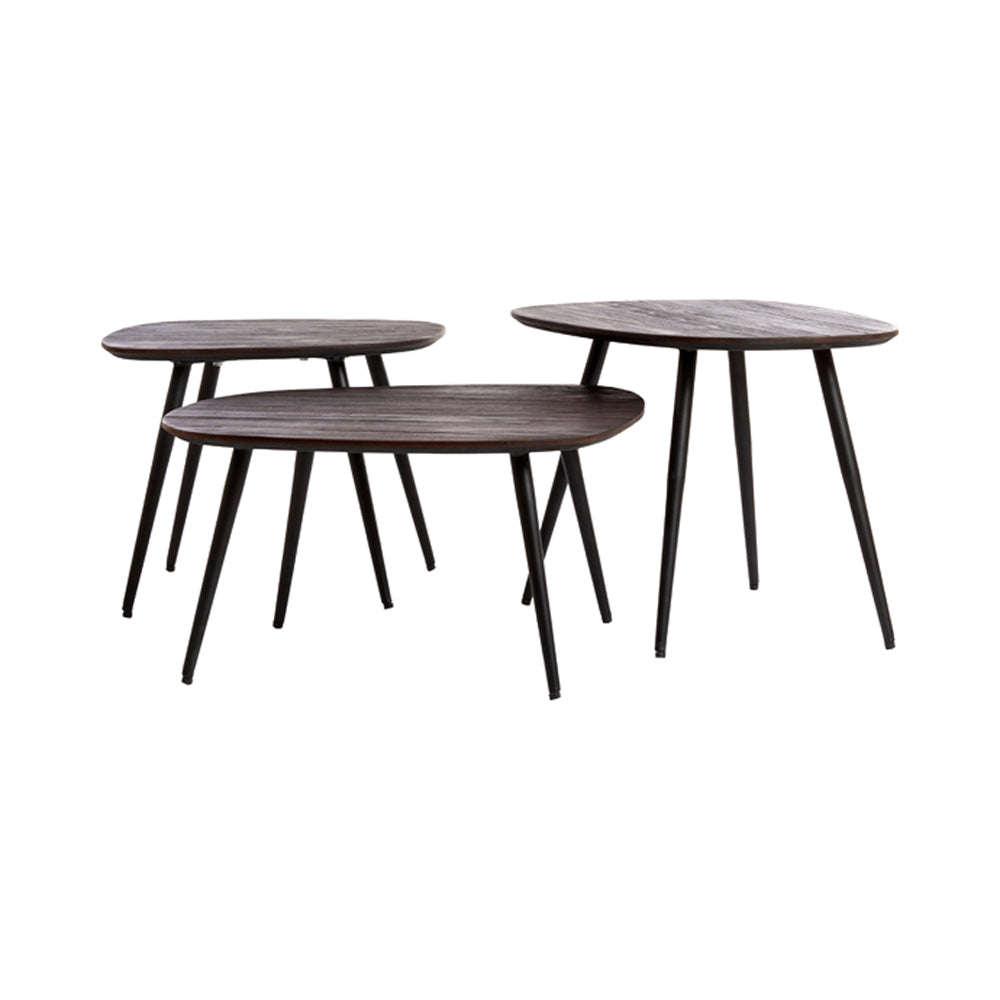 Light & Living Set of 3 Viejo Brown Wood & Black Coffee Tables