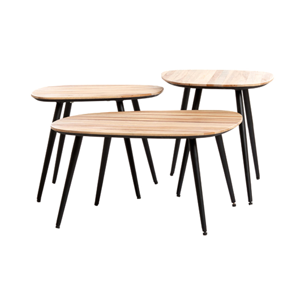 Light & Living Set of 3 Viejo Natural Wood & Black Coffee Tables