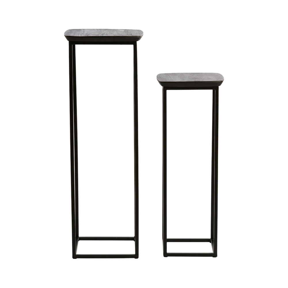 Light & Living Set of 2 Quenza Pillars - Acacia Wood & Black