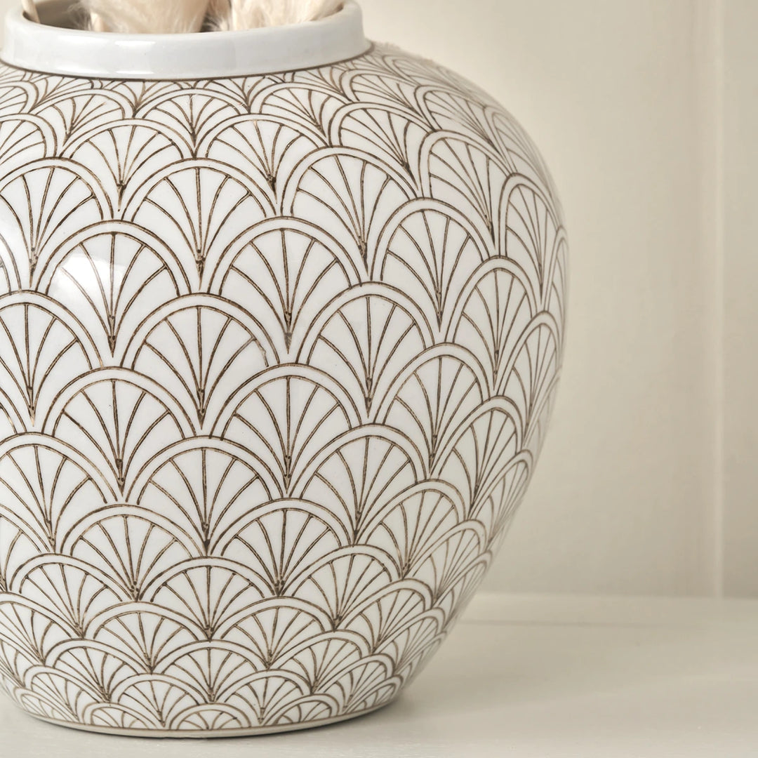 Barbier Art Deco Fan Ceramic Vase - White