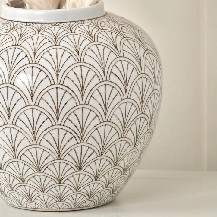 Barbier Art Deco Fan Ceramic Vase - White