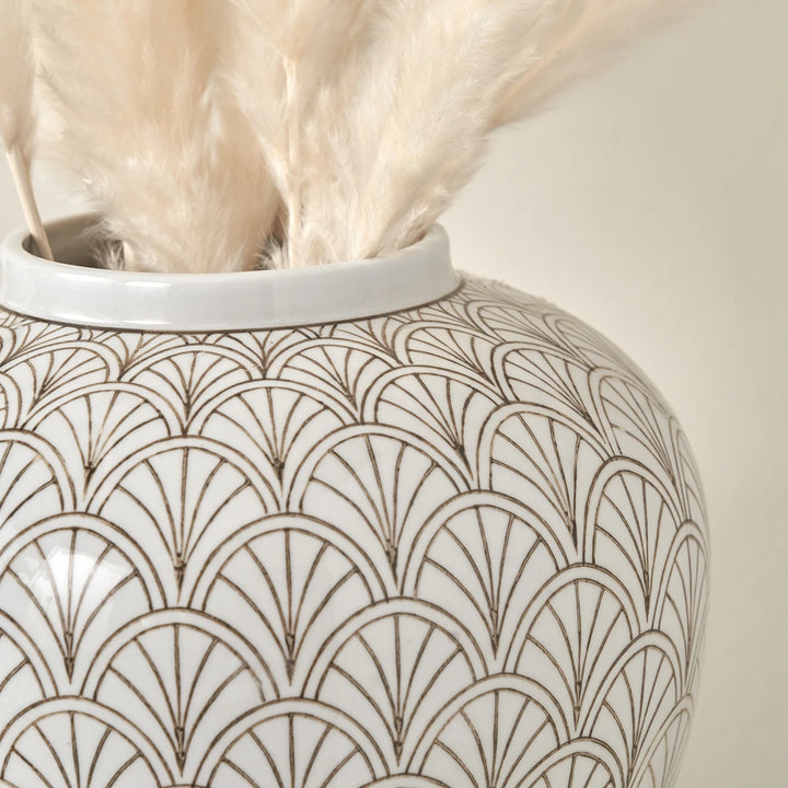 Barbier Art Deco Fan Ceramic Vase - White