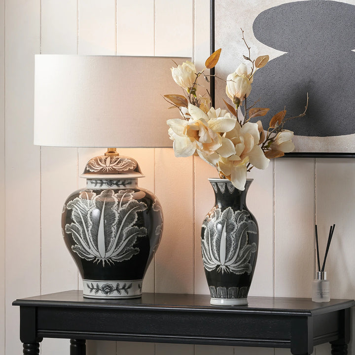 Asteria Feather Ceramic Urn Vase - Black