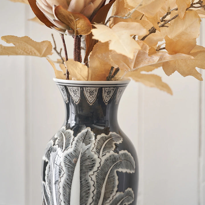 Asteria Feather Ceramic Urn Vase - Black