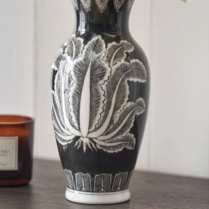 Asteria Feather Ceramic Urn Vase - Black