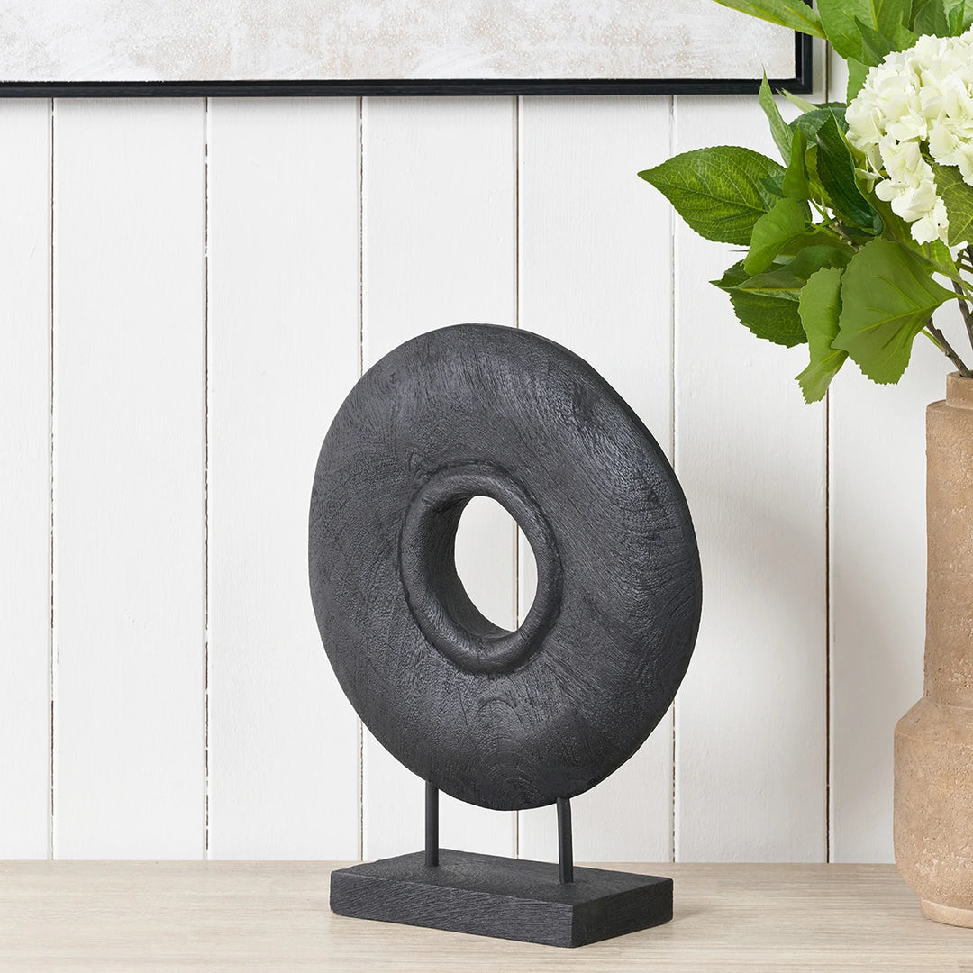 Handcarved Mango Wood Circular Ornament - Black