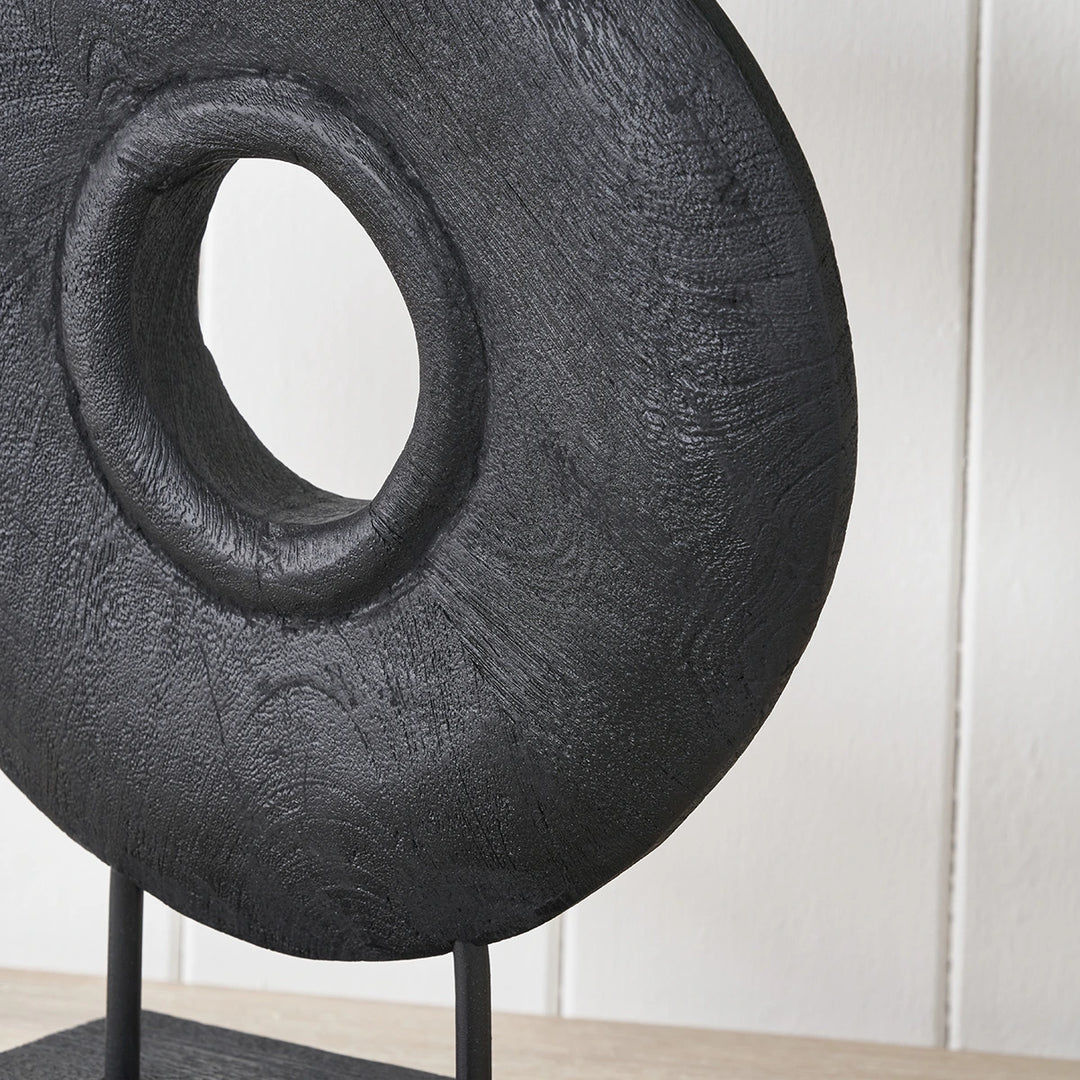 Handcarved Mango Wood Circular Ornament - Black