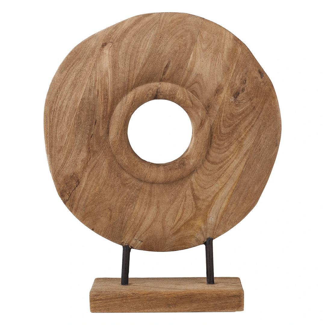 Handcarved Mango Wood Circular Ornament - Natural