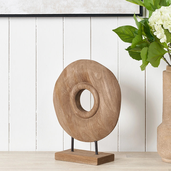 Handcarved Mango Wood Circular Ornament - Natural