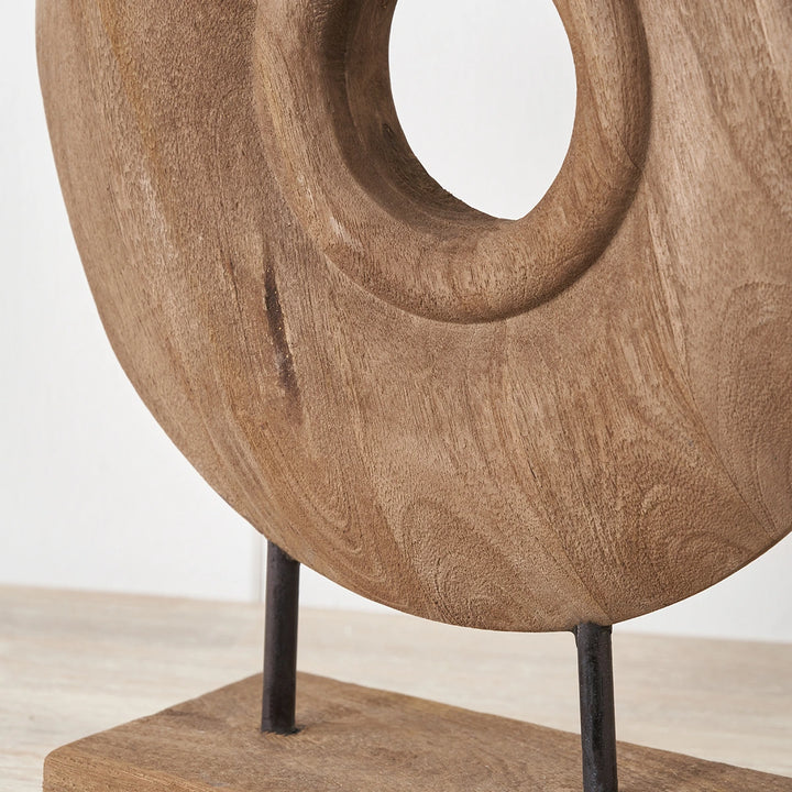 Handcarved Mango Wood Circular Ornament - Natural