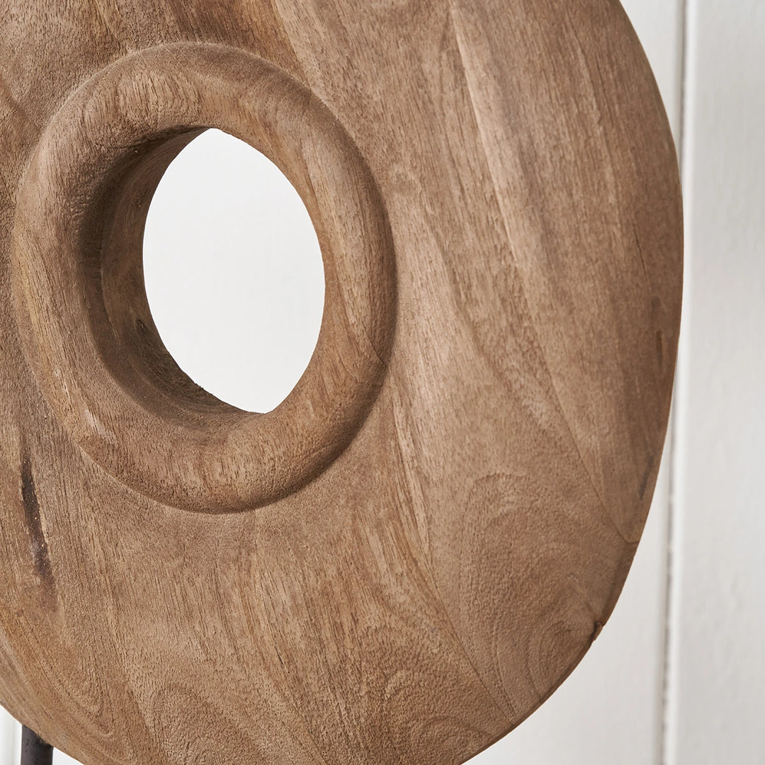 Handcarved Mango Wood Circular Ornament - Natural