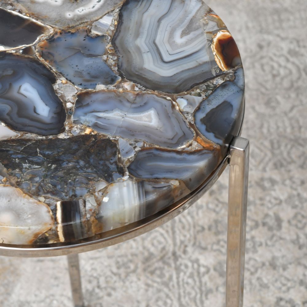  Libra-Libra Interiors Agate Round Side Table on Frame Nickel-Multicoloured 181 