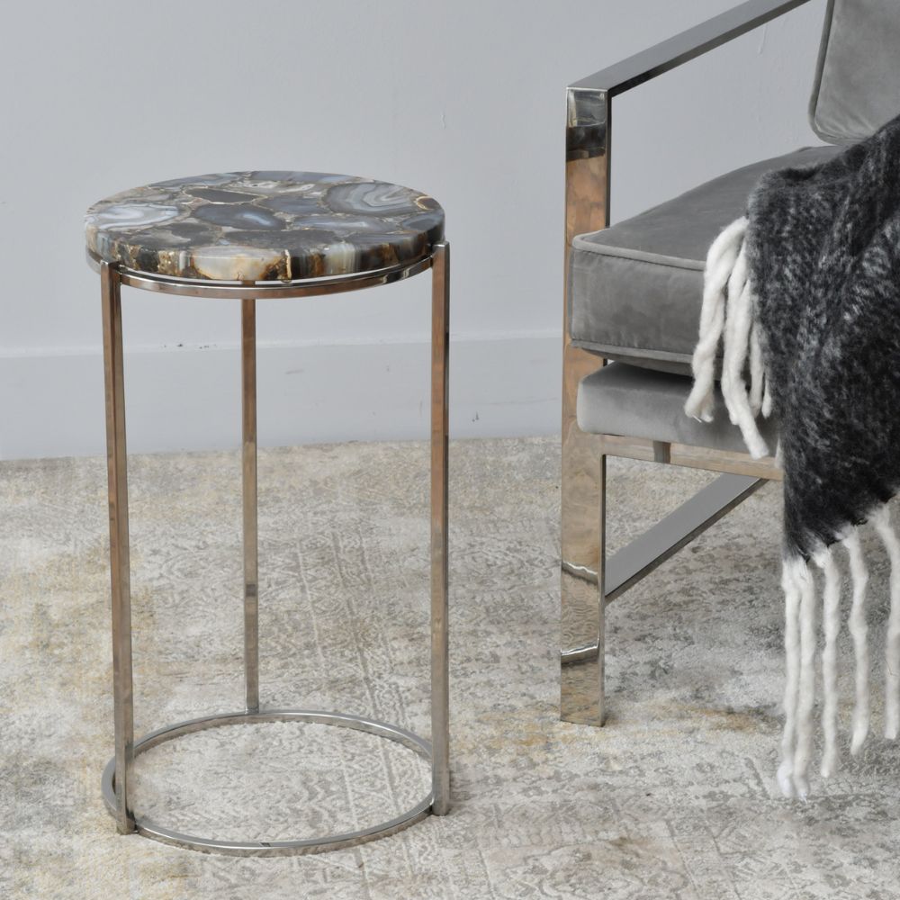 Libra Interiors Agate Round Side Table on Frame Nickel