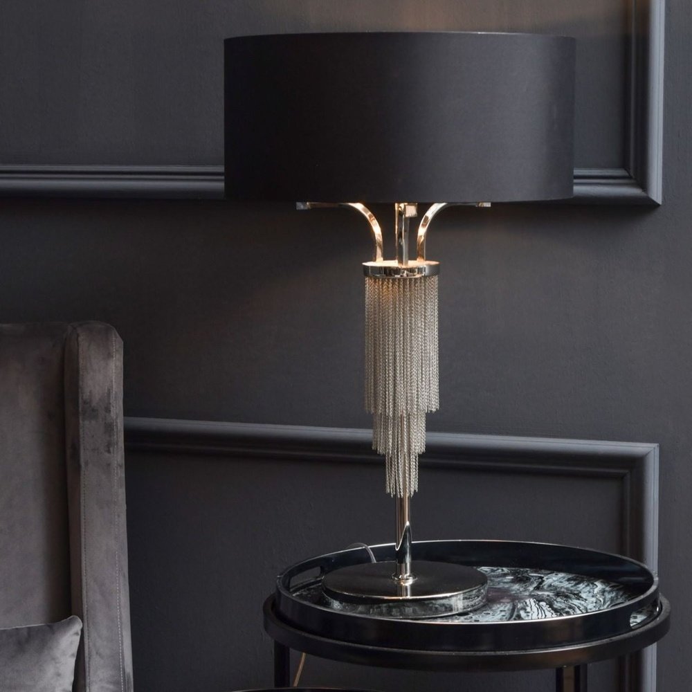  Libra-Libra Midnight Mayfair Collection - Langan Table Lamp In With Black Shade Nickel-Black 837 