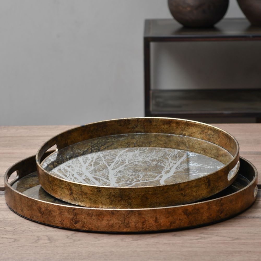  Libra-Libra Luxurious Glamour Collection - Set of 2 Vienna Tree Trays Antique Gold-Gold 845 