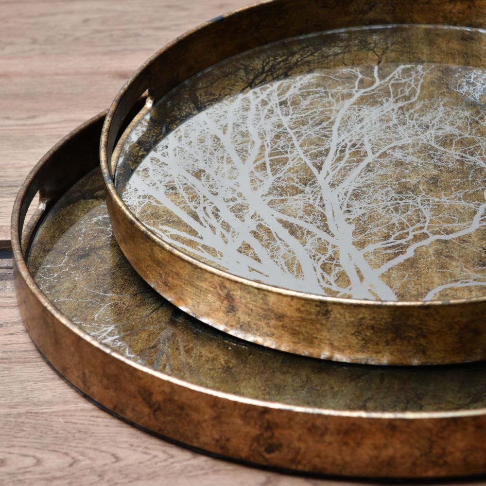  Libra-Libra Luxurious Glamour Collection - Set of 2 Vienna Tree Trays Antique Gold-Gold 613 