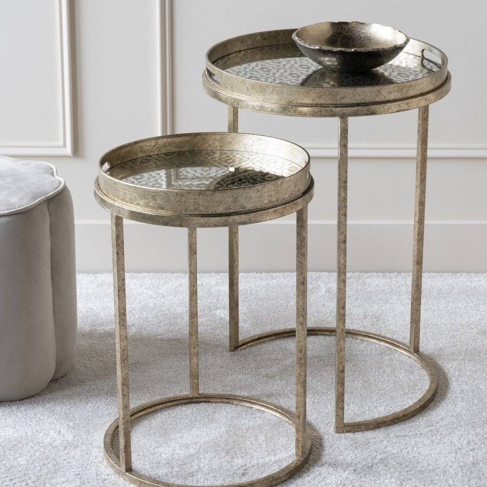 Libra Luxurious Glamour Collection - Set of 2 Vienna Diamond Side Tables Antique Gold