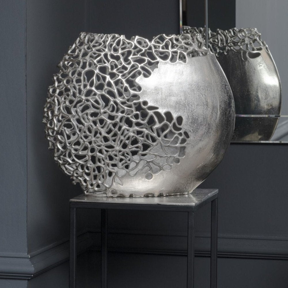  Libra-Libra Midnight Mayfair Collection - Apo Coral Ellipse Aluminium Vase-Silver 869 
