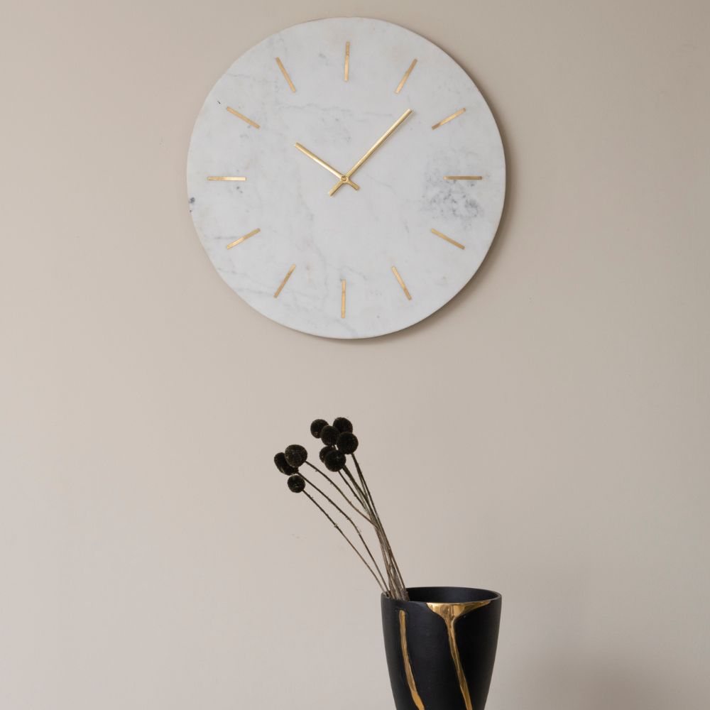 Libra Interiors Brass Inlay And Marble Wall Clock