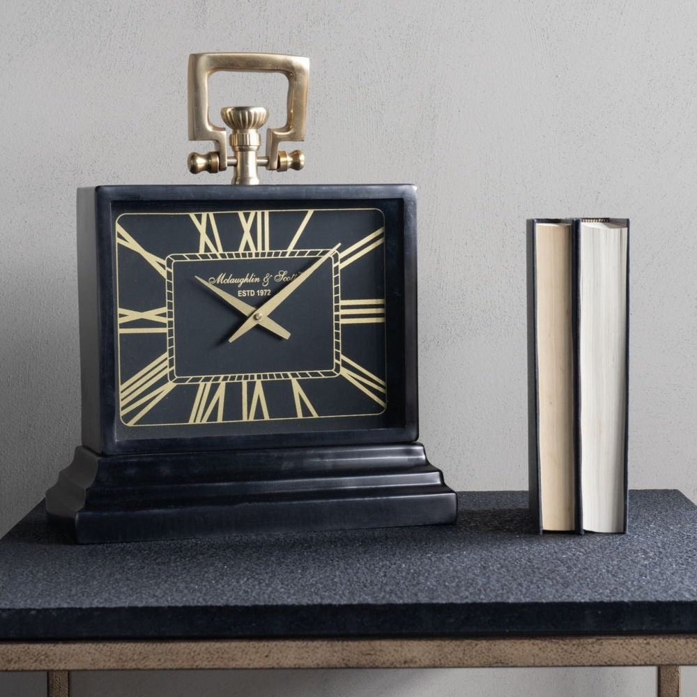 Libra Interiors Latham Small Aluminium Rectangular Clock Black And Gold