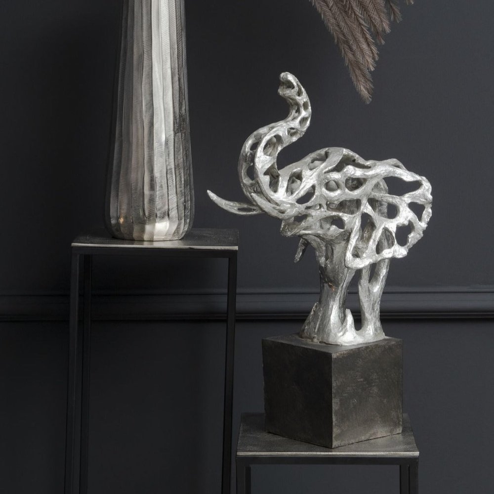  Libra-Libra Interiors Addo Abstract Elephant Head Sculpture Silver-Silver 317 