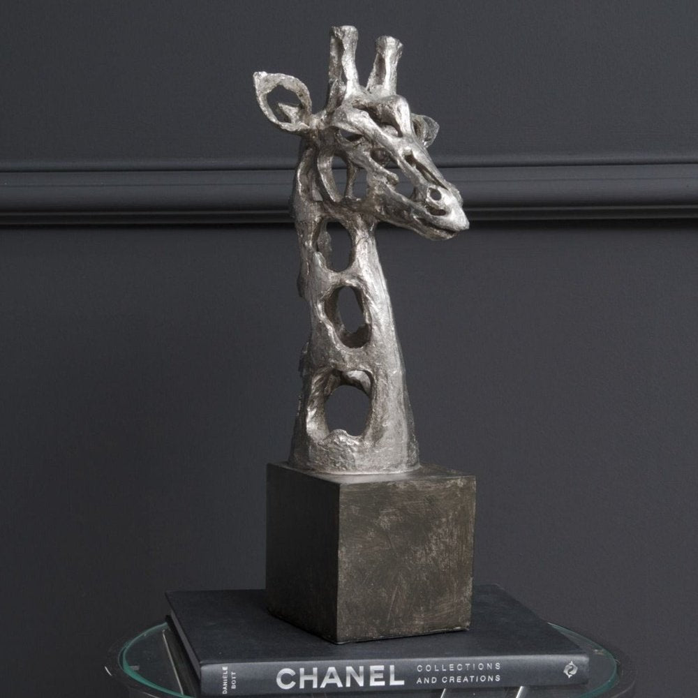 Libra Midnight Mayfair Collection - Addo Abstract Giraffe Head Sculpture Silver
