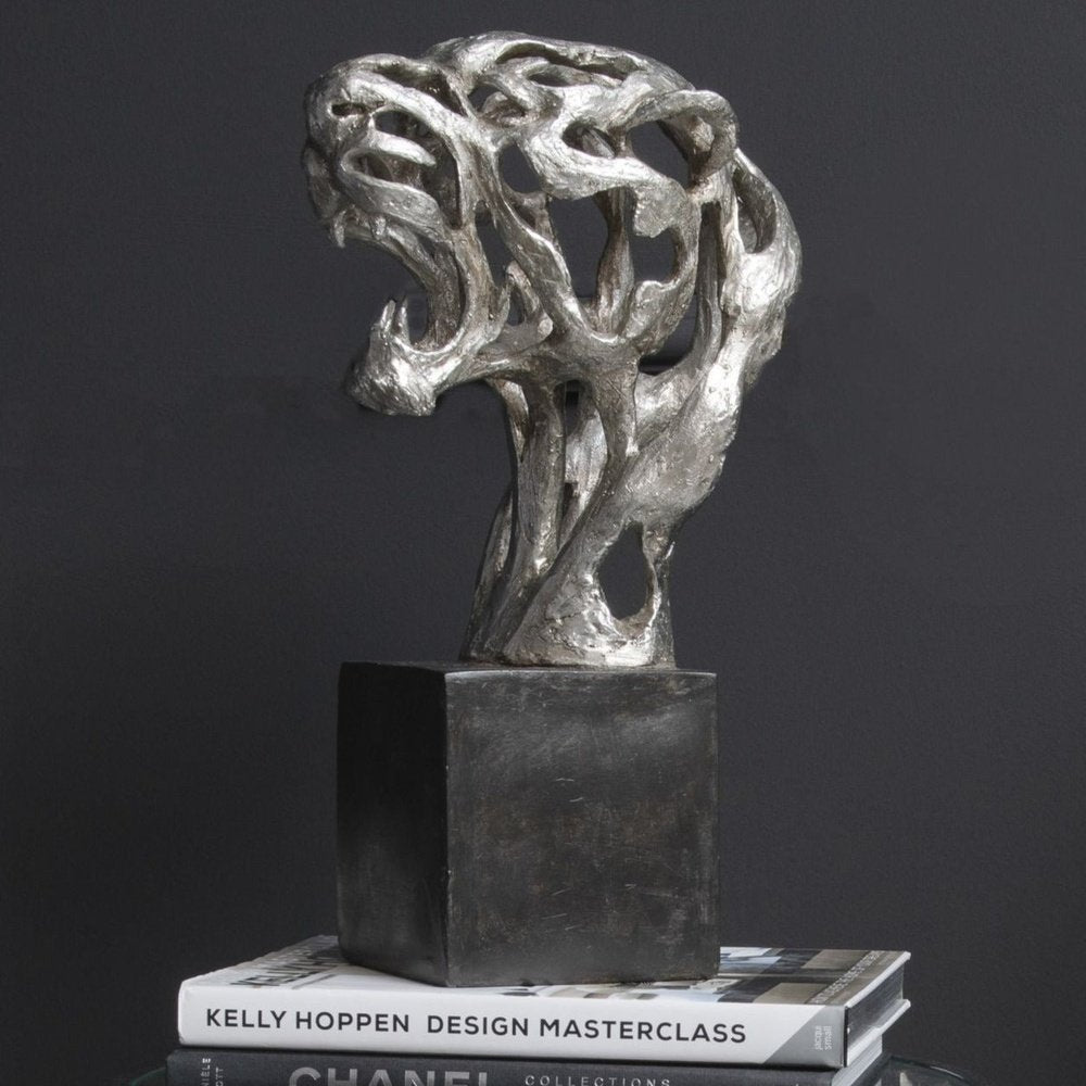 OUT OF STOCK - RESTOCK  19/09/23 Libra Midnight Mayfair Collection - Addo Abstract Tiger Head Sculpture in Silver