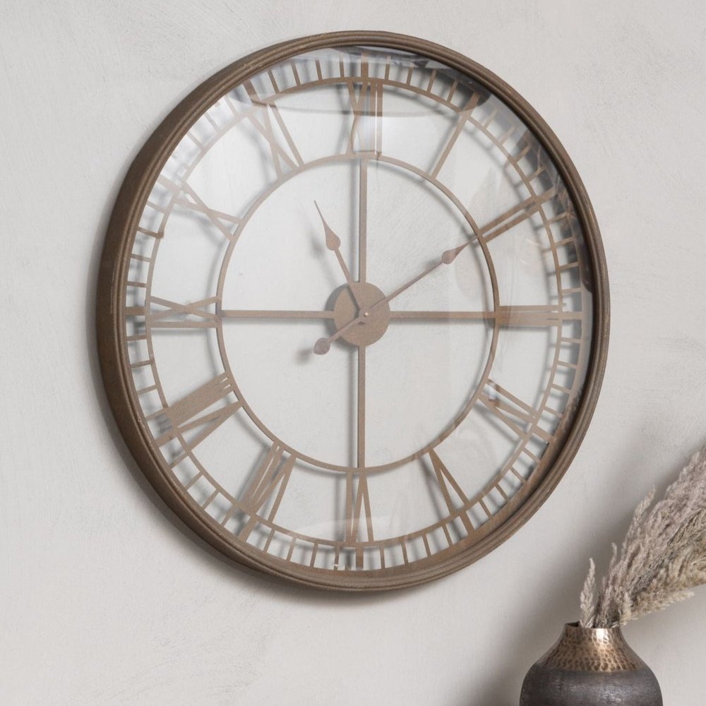 Libra Interiors Antique Skeleton Wall Clock Rust