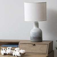 Libra Interiors Porcelain Lamp Ribbed Detailing Shade Small Grey White