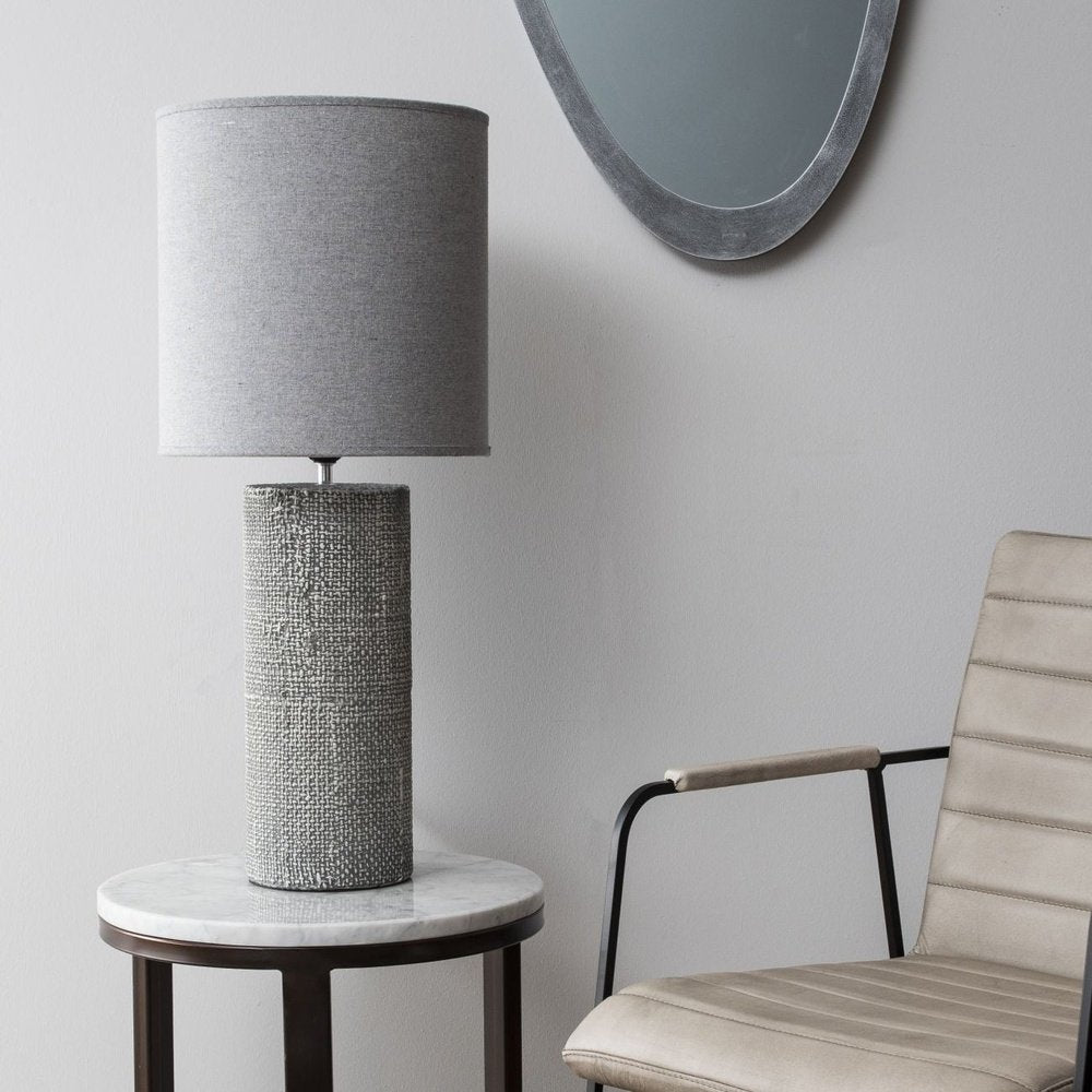  Libra-Libra Interiors Tall Textured Porcelain Table Lamp With Shade Grey-Grey 277 