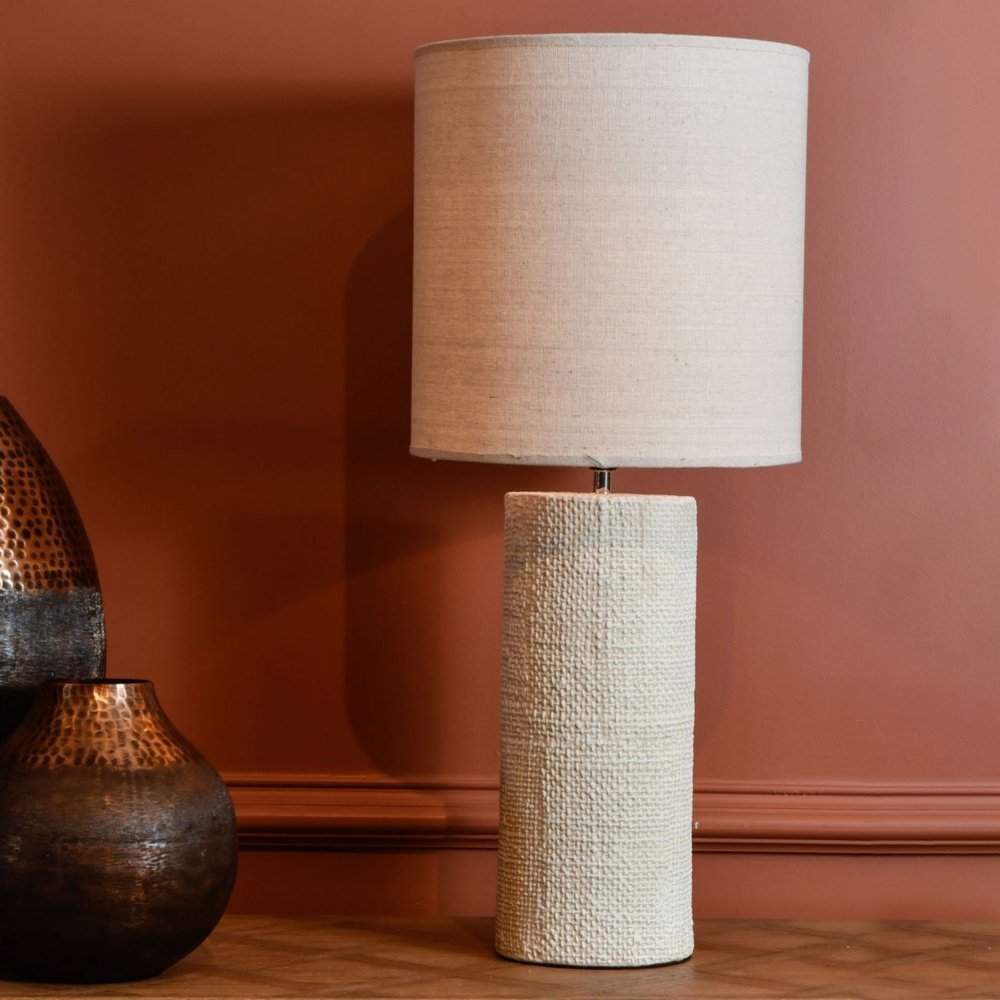 Libra Interiors Tall Textured Porcelain Table Lamp With Shade Cream