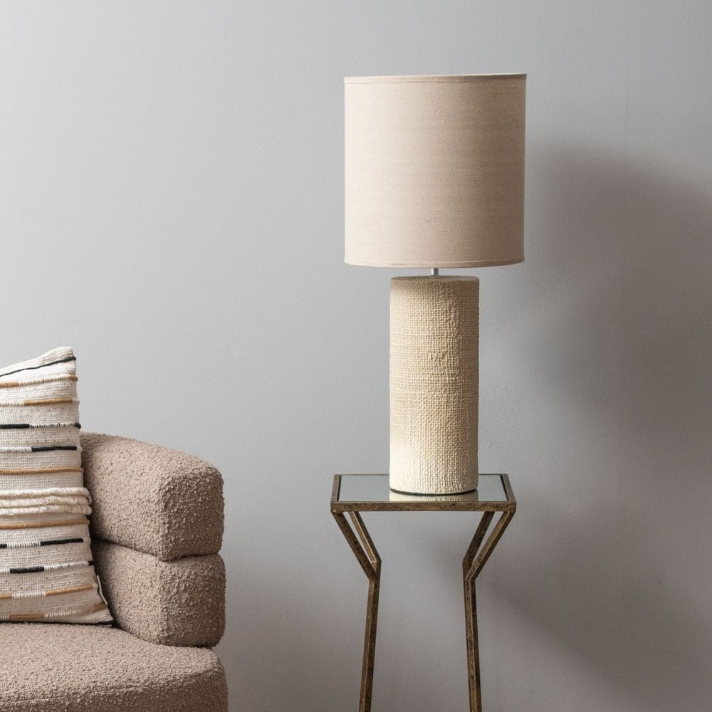 Libra Interiors Tall Textured Porcelain Table Lamp With Shade Cream