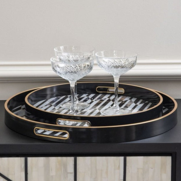 Geometric Pattern Trays Set of 2 - Black & Antique Gold Libra 2