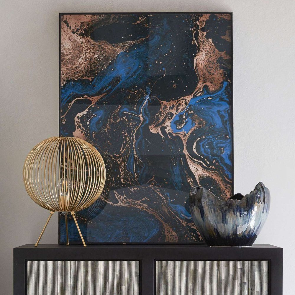 Libra Interiors Marble Effect Glass Wall Art Blue Black & Gold