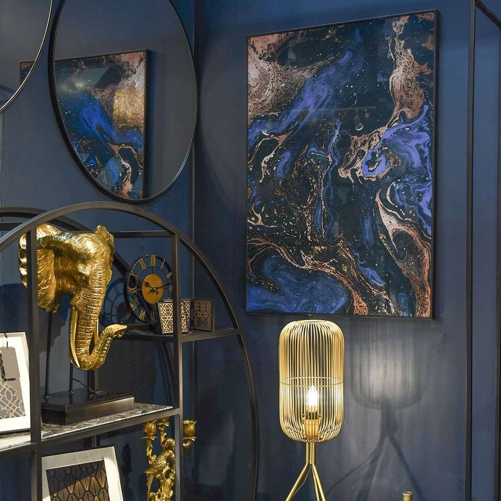 Libra Interiors Marble Effect Glass Wall Art Blue Black & Gold
