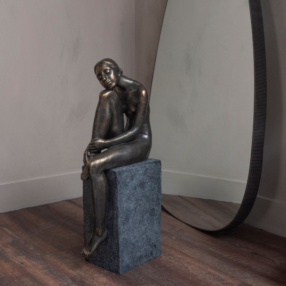 Libra Interiors Thinking Lady Sculpture In Bronze Resin