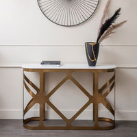 Libra Interiors Metropolitan Console Table Satin Bronze With Off-White Marble Top