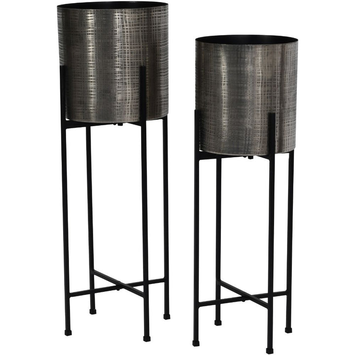 Clyde Set of 2 Floor Standing Planters - Nickel & black Libra 1