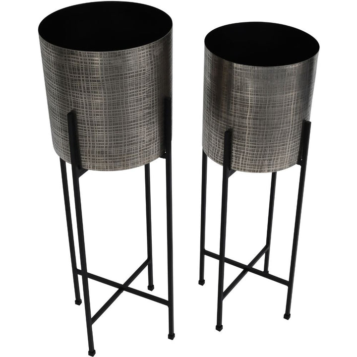 Clyde Set of 2 Floor Standing Planters - Nickel & black Libra 5