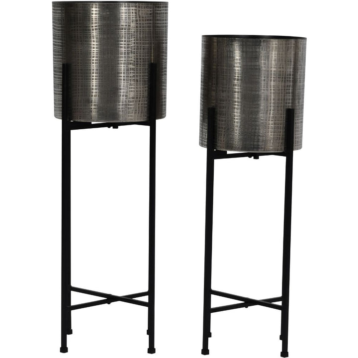 Clyde Set of 2 Floor Standing Planters - Nickel & black Libra 6