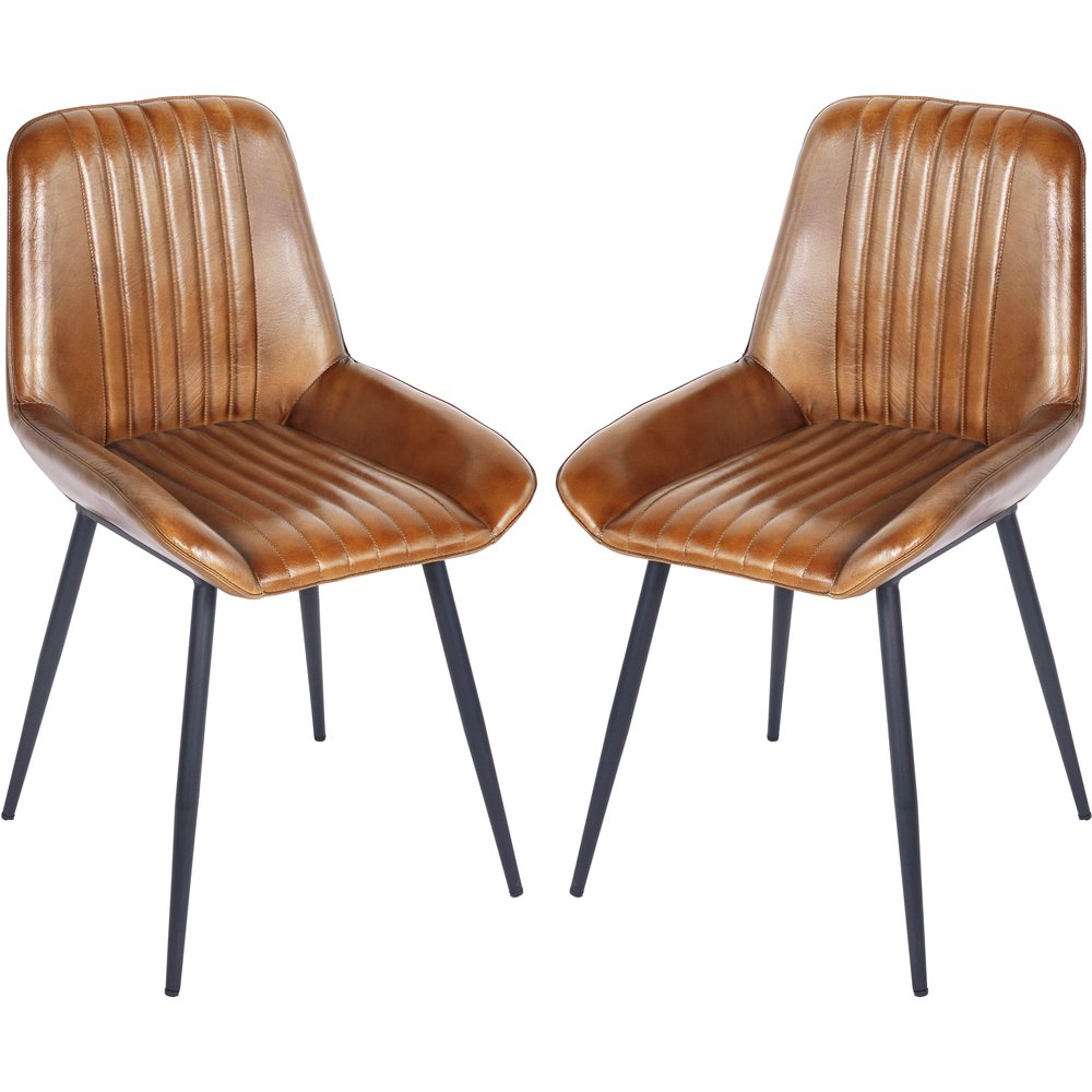 Libra Interiors Pair of Pembroke Leather Dining Chairs in Cognac