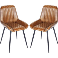 Libra Interiors Pair of Pembroke Leather Dining Chairs in Cognac