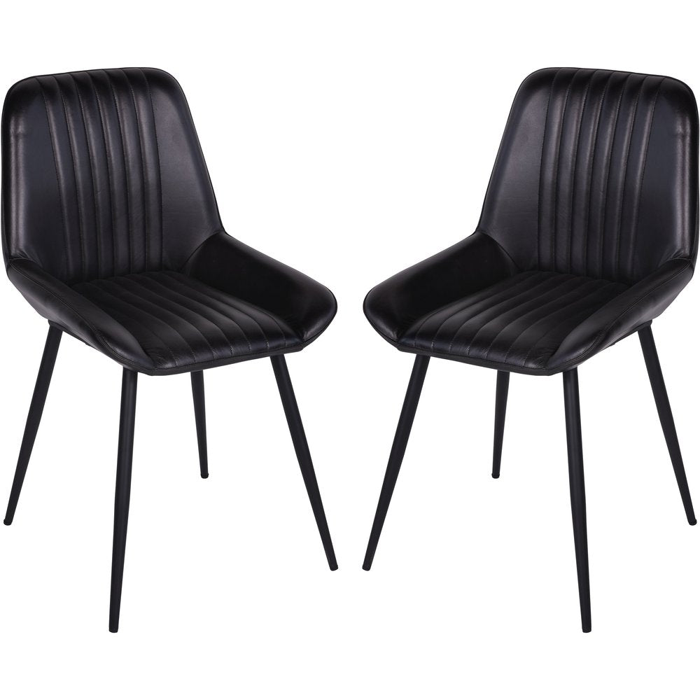 Libra Interiors Pair of Pembroke Leather Dining Chairs in Charcoal