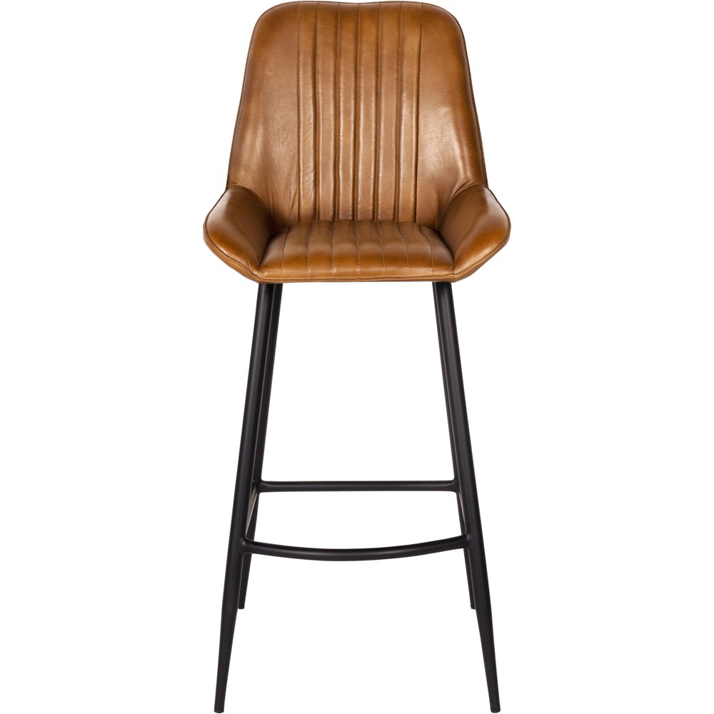 Libra Interiors Pair of Pembroke Leather Bar Stools in Cognac