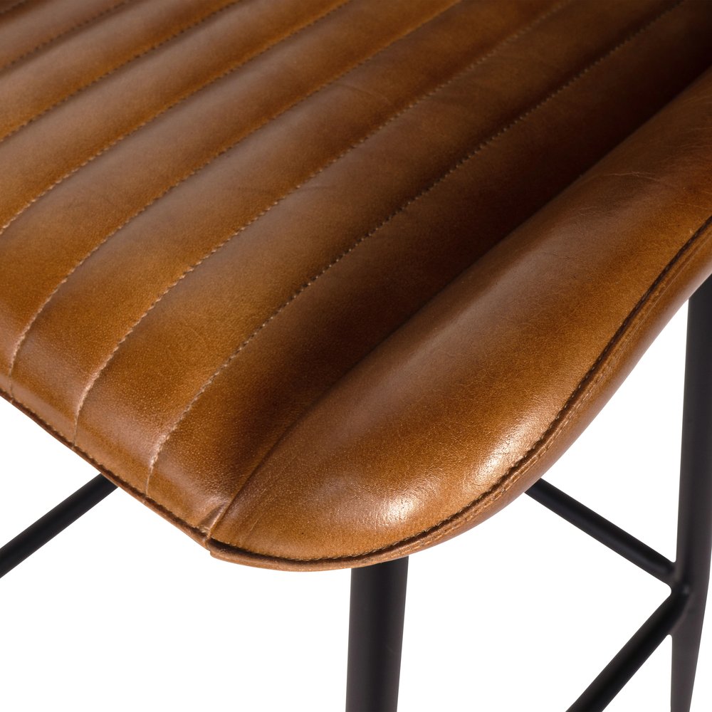 Libra Interiors Pair of Pembroke Leather Bar Stools in Cognac