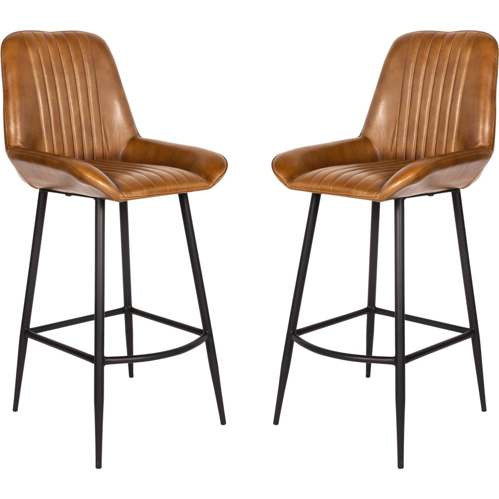 Libra Interiors Pair of Pembroke Leather Bar Stools in Cognac