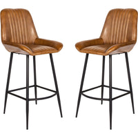 Libra Interiors Pair of Pembroke Leather Bar Stools in Cognac