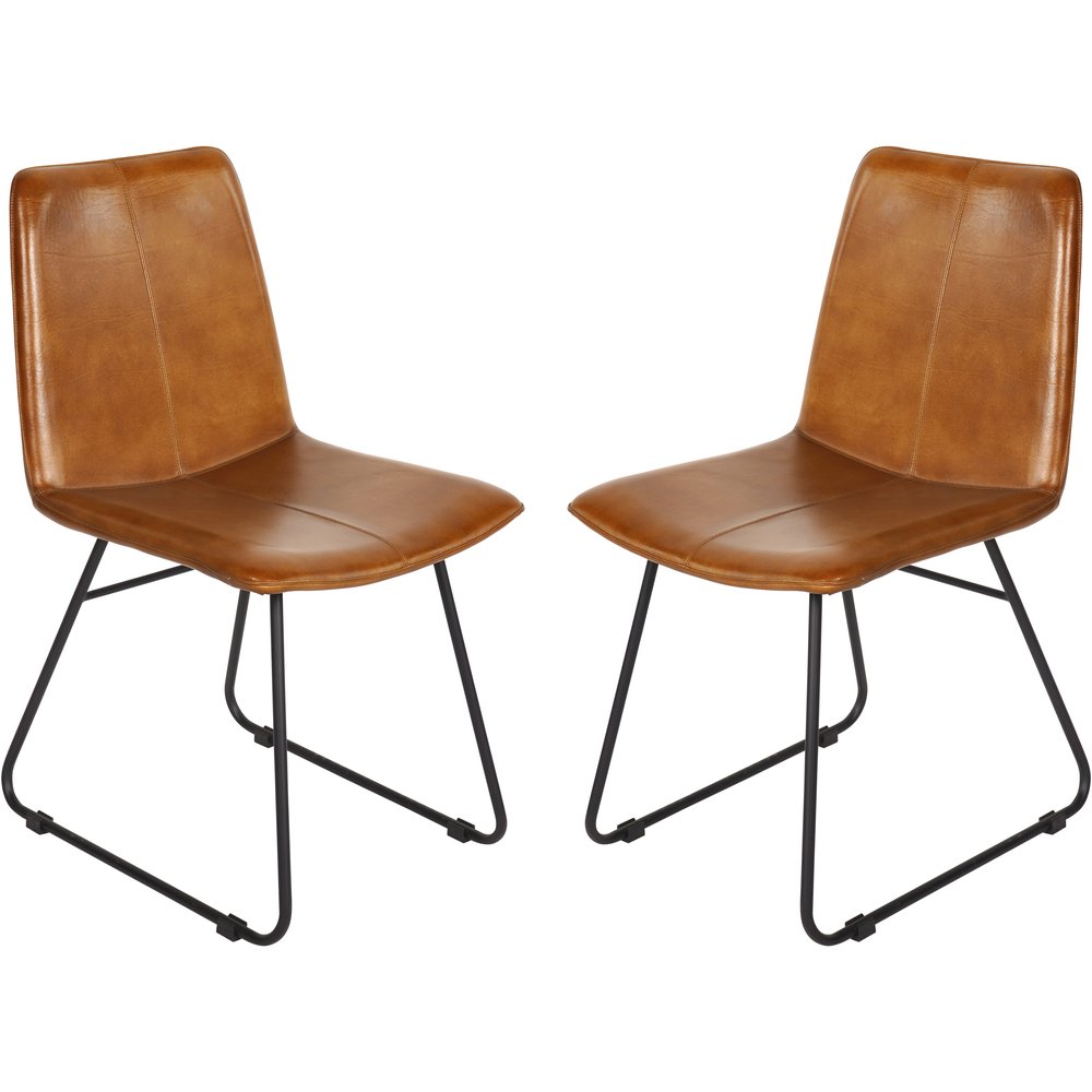 Libra Interiors Pair of Robinson Leather Dining Chairs in Cognac