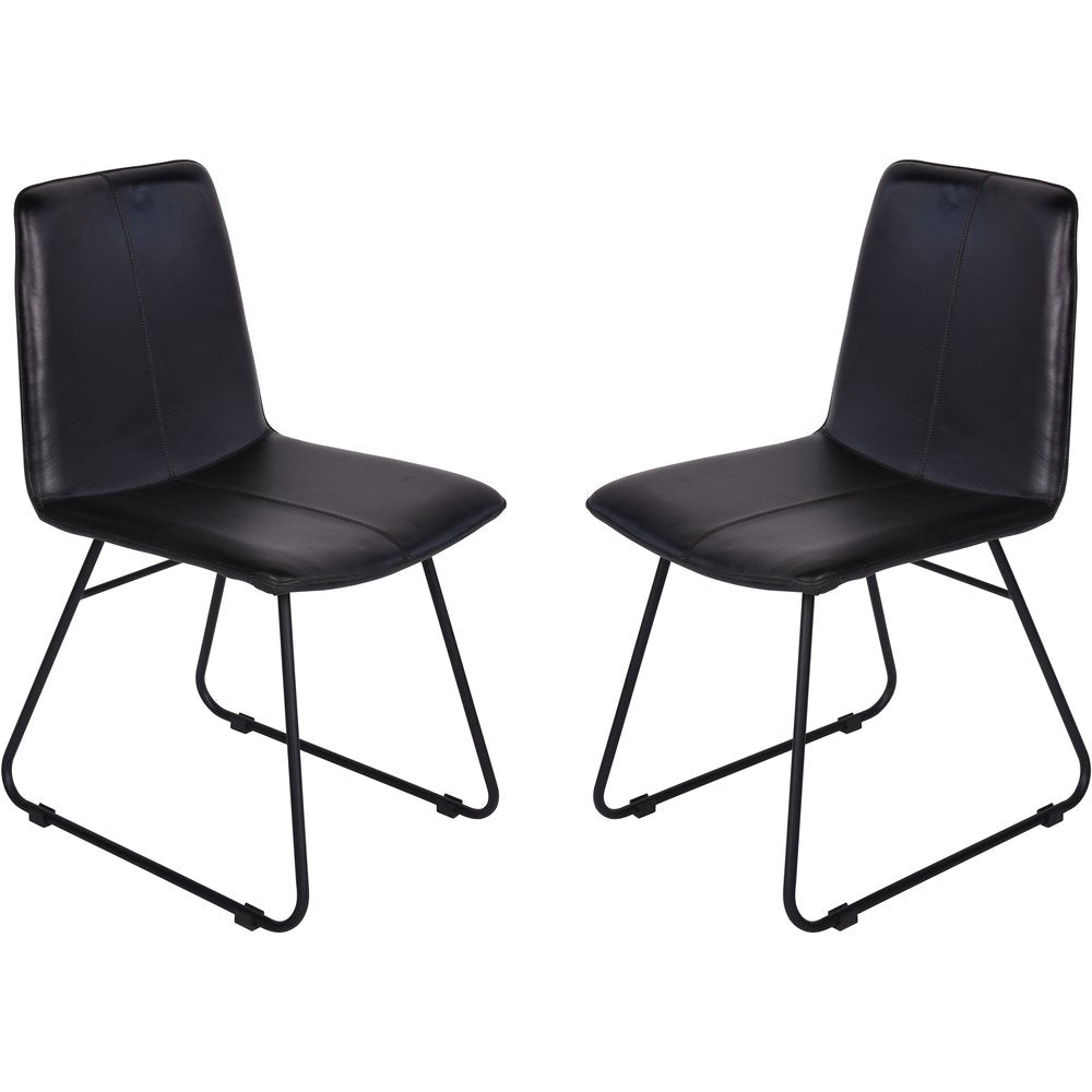 Libra Interiors Pair of Robinson Leather Dining Chairs in Charcoal